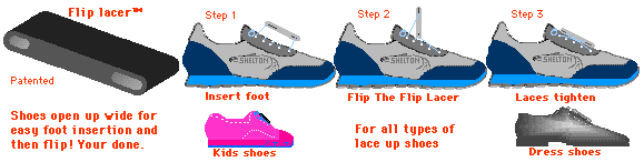 Picture of a single Flip Lacer and some shoes with flip Lacers.