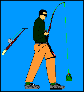 Picture of physically challenged one arm fishermen using strikefighter while fighting a fish.