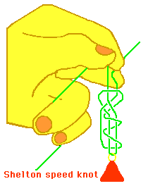 Picture of step three in tying the Shelton speed knot.